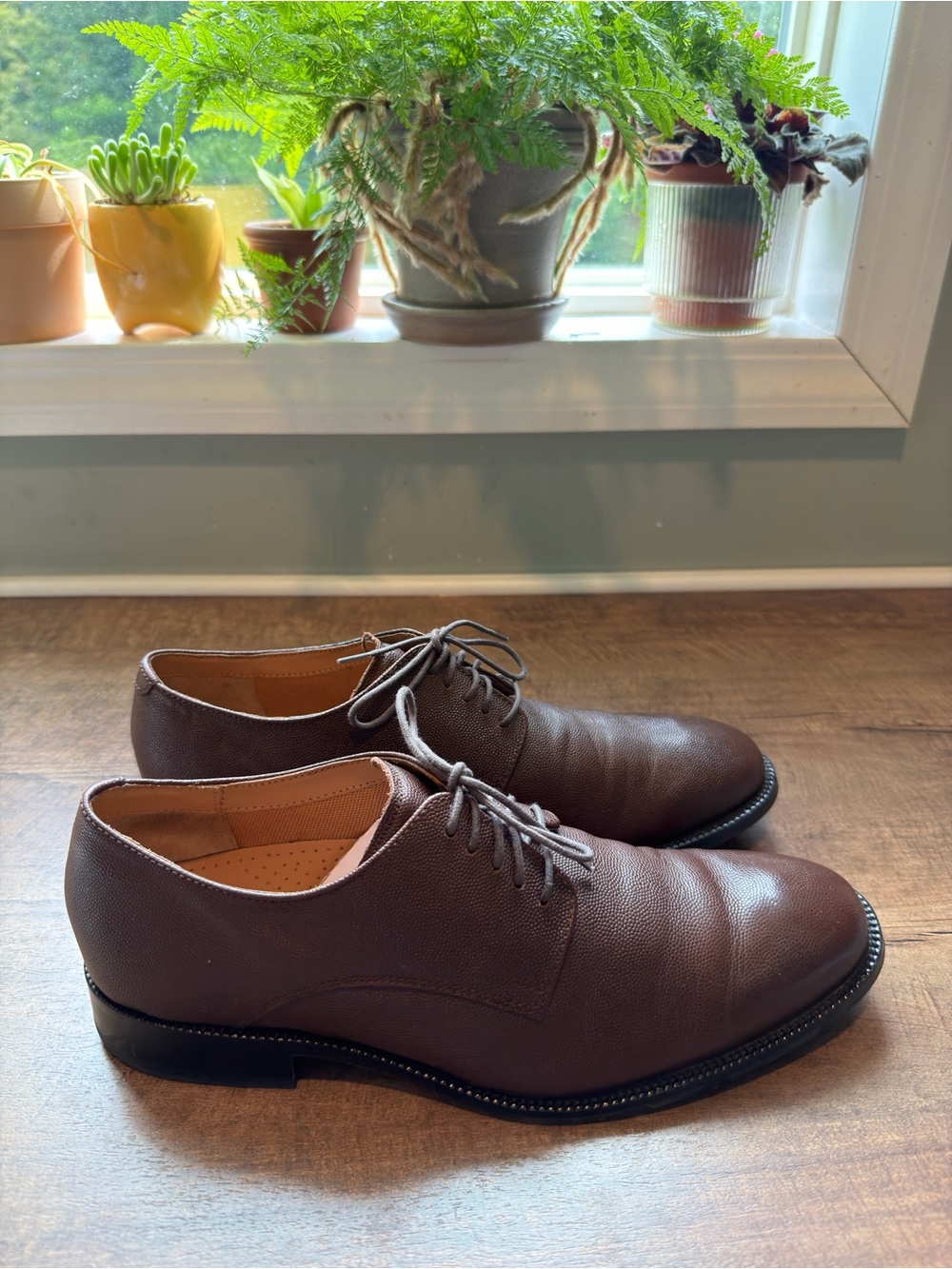 Cole Haan Men's Brown Leather Derby Shoes - Grained Lace-Up 9
